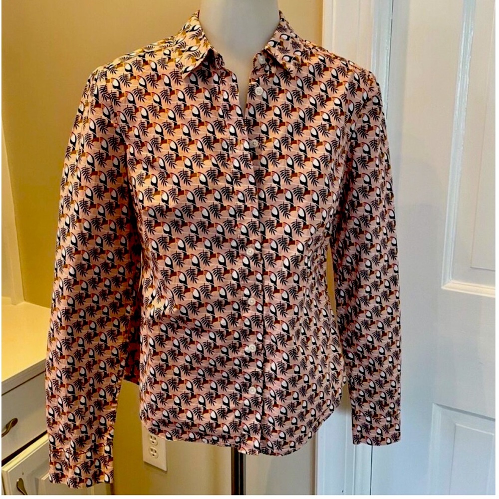 Boden Modern Classic Print Shirt in Milkshake/ Toucan Print SIZE 6P